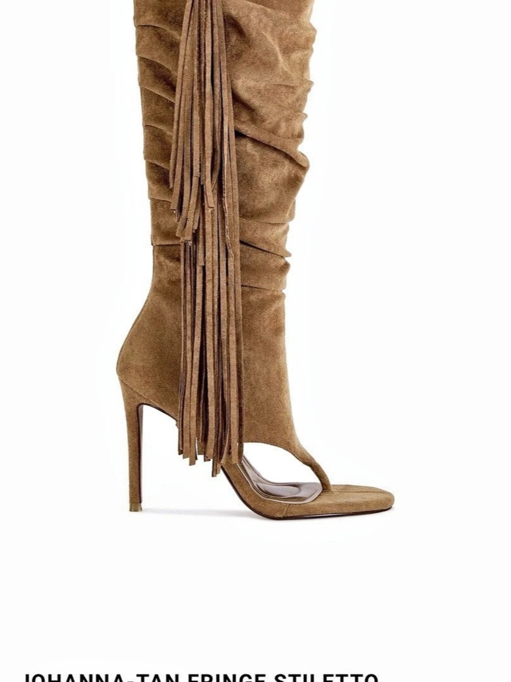 Azalea Wang Johanna-Tan Fringe Stiletto Sandal Boot Boots in Brown
